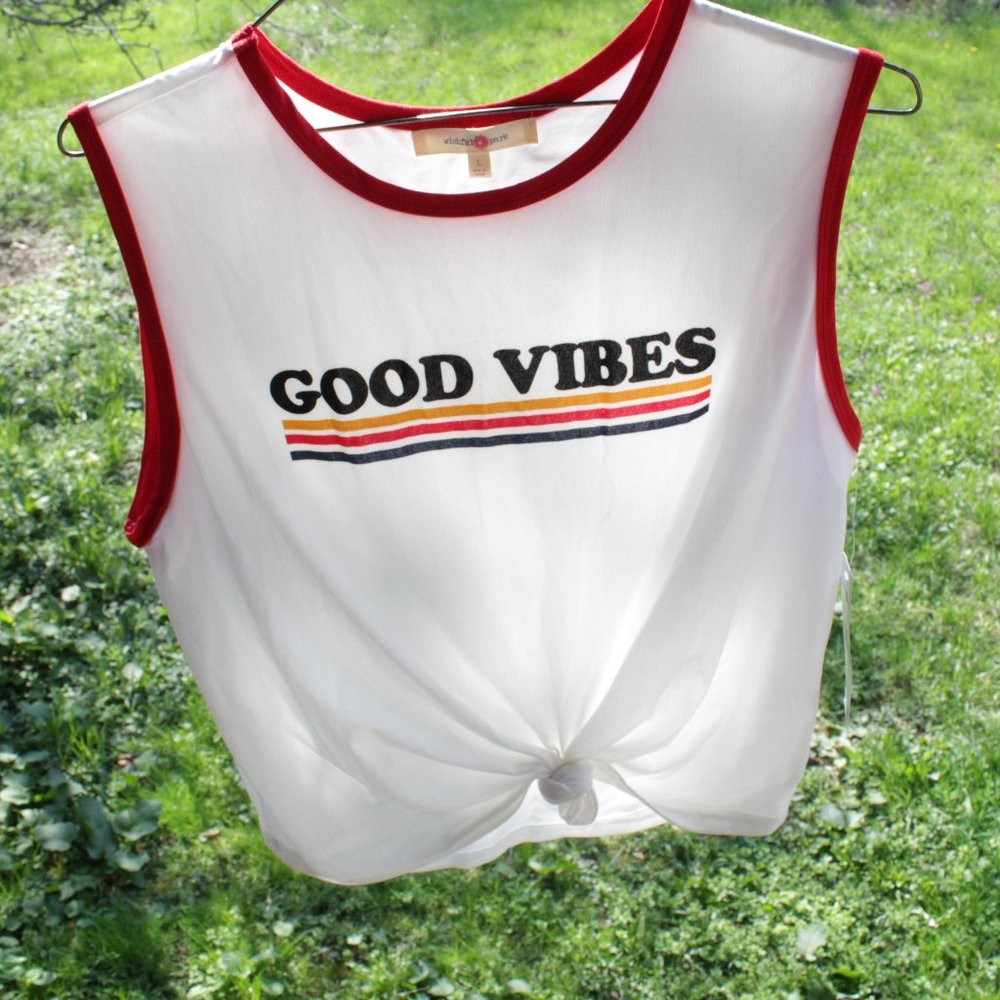 Crop Tank top, tie front Ringer, Good Vibes